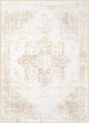 VECARF Washable Vintage Boho Medallion Area Rug - Non-Slip Soft Low Pile