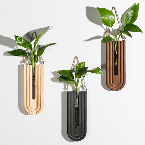 2-Pack Black Wooden Wall Vase Set Modern Farmhouse Boho Home Decor