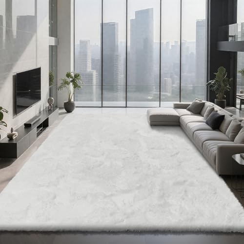 Boshengya Ultra Soft Fluffy Shag Area Rug, Tie-Dye Grey, Cozy Bedroom Living Room