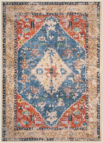 VECARF Washable Vintage Boho Medallion Area Rug - Non-Slip Soft Low Pile