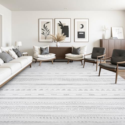 Ultra Soft Machine Washable Boho Living Room Area Rug 5x7 Grey