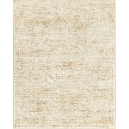 Soalmost Washable Area Rug 8x10, Soft Vintage Beige Carpet for Living Room, Non-Slip, Stain-Resistant