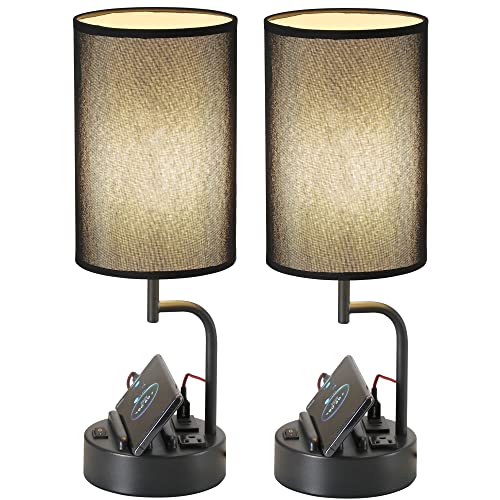 Dreamholder Dual Modern Table Lamps: USB Charging, AC Outlet, Phone Stands