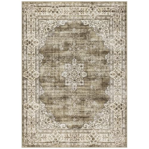 Large 8x10 Floral Washable Area Rug - Vintage Boho, Soft, Non-Slip, Stain Resistant