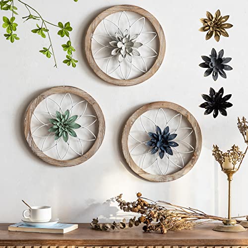 Paquesta 3-Piece Rustic Farmhouse Wall Decor with Interchangeable Metal Flowers