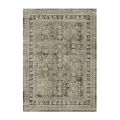 Lessymo Vintage Brown Distressed Floral Area Rug, Machine Washable Non-Slip Carpet