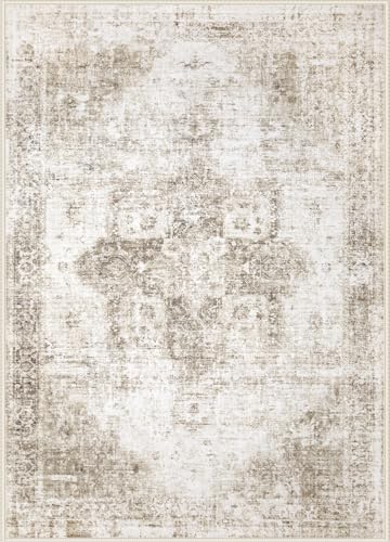 VECARF Washable Vintage Boho Medallion Area Rug - Non-Slip Soft Low Pile