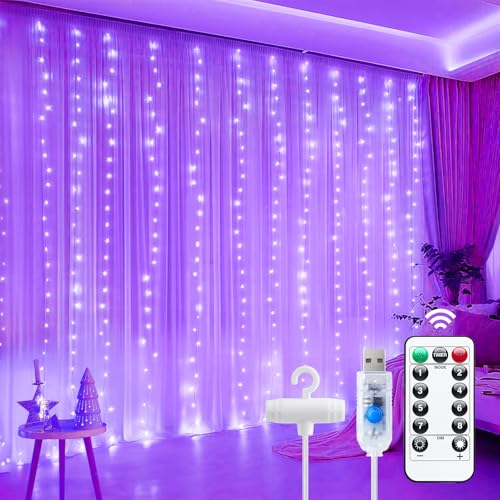 Minetom Dimmable Warm White USB Powered 300 LED Fairy Curtain Lights Remote