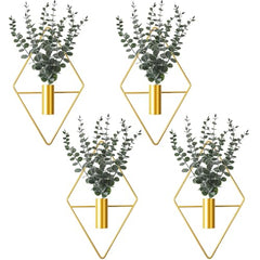 Jexine Modern Geometric Metal Hanging Planters with Faux Eucalyptus, 4-Pack Black