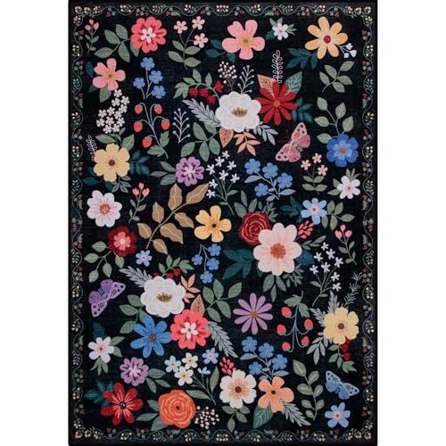 Large 8x10 Floral Washable Area Rug - Vintage Boho, Soft, Non-Slip, Stain Resistant
