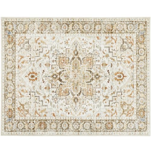AMADA 8x10 Washable Area Rug: Low-Profile, Non-Slip, Vintage Floral Design