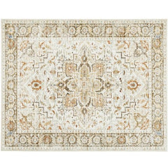 AMADA 8x10 Washable Area Rug: Low-Profile, Non-Slip, Vintage Floral Design