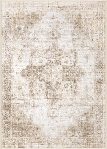VECARF Washable Vintage Boho Medallion Area Rug - Non-Slip Soft Low Pile