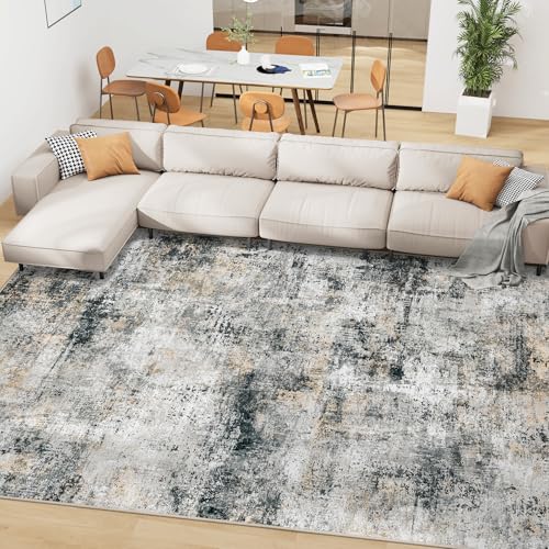 Modern Abstract 8x10 Washable Area Rug: Soft, Anti-Slip, Stain-Resistant Carpet