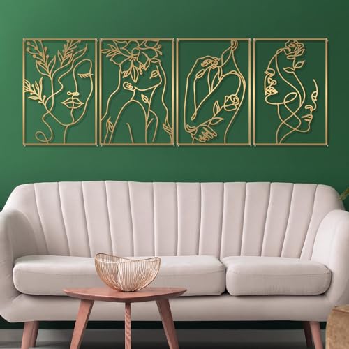 Glamativity 4-Pack Gold Minimalist Metal Line Art: Elegant Woman Body Wall Decor