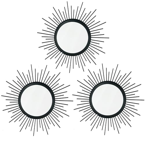 3-Pack Gold Sunburst Metal Wall Mirrors for Living Room Entryway Decor