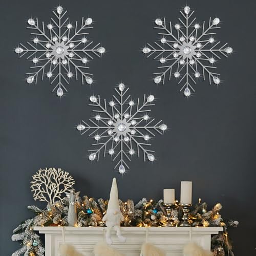 Dazzling Silver Crystal Sunburst Wall Art Decor Set - 3-Pack Metal Jeweled Bling