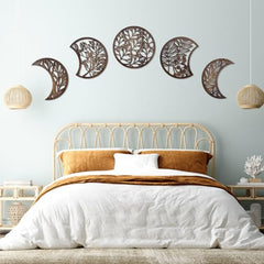Jetec 5-Piece Wooden Moon Phase Wall Art Decor Set, Nordic Boho Lunar Aesthetic