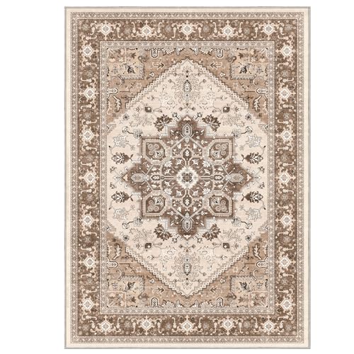 Luxurious Soft Faux Cashmere 5x7 Area Rug - Washable, Non-Slip, Low Pile