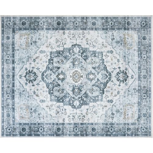 AMADA 8x10 Washable Area Rug: Low-Profile, Non-Slip, Vintage Floral Design