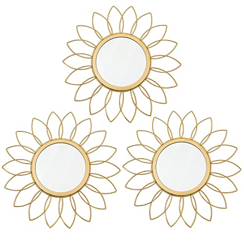 3-Pack Gold Sunburst Metal Wall Mirrors for Living Room Entryway Decor