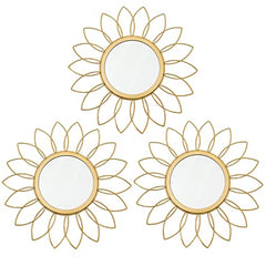 3-Pack Gold Sunburst Metal Wall Mirrors for Living Room Entryway Decor