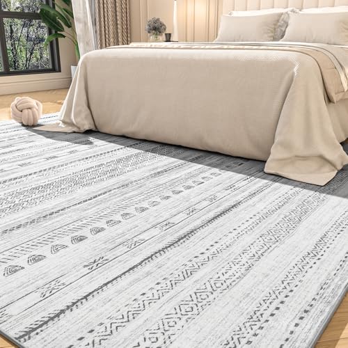Ultra Soft Machine Washable Boho Living Room Area Rug 5x7 Grey