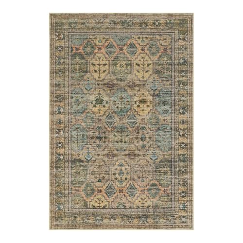 Vintage Boho Washable Faux Wool Rug, Non-Slip Low Pile, Taupe/Grey