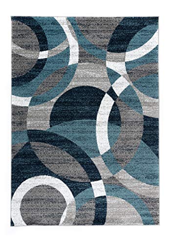 Durable Red Contemporary Abstract Circles Area Rug for High Traffic Living Spaces