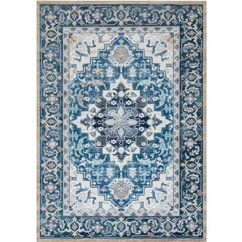 Lofus Floral Brown 5x7 Washable Area Rug: Soft Non-Slip Low Pile