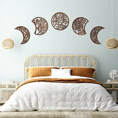 Jetec 5-Piece Wooden Moon Phase Wall Art Decor Set, Nordic Boho Lunar Aesthetic