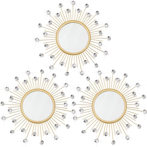 3-Pack Gold Sunburst Metal Wall Mirrors for Living Room Entryway Decor