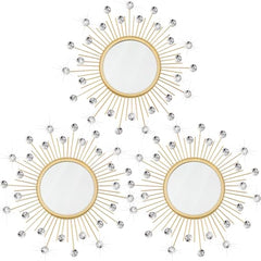 3-Pack Gold Sunburst Metal Wall Mirrors for Living Room Entryway Decor