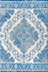 JONATHAN Y Boho Vintage Blue Multi Medallion Indoor Area Rug, Durable Easy-Clean