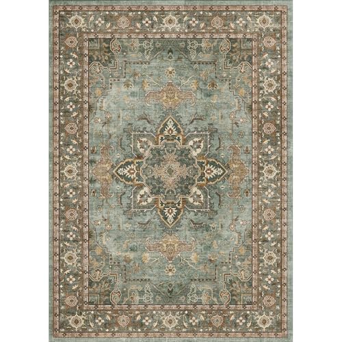 Lofus Floral Brown 5x7 Washable Area Rug: Soft Non-Slip Low Pile