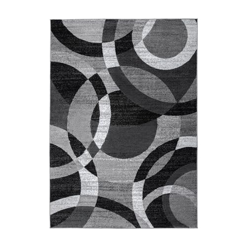 Durable Red Contemporary Abstract Circles Area Rug for High Traffic Living Spaces