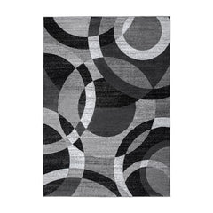 Durable Red Contemporary Abstract Circles Area Rug for High Traffic Living Spaces