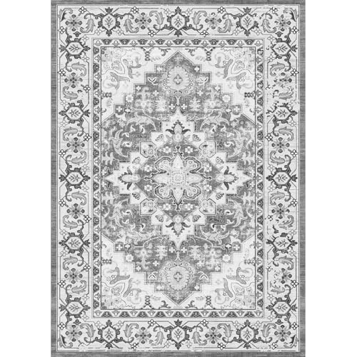 Lofus Floral Brown 5x7 Washable Area Rug: Soft Non-Slip Low Pile