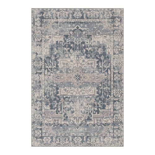 Vintage Boho Washable Faux Wool Rug, Non-Slip Low Pile, Taupe/Grey