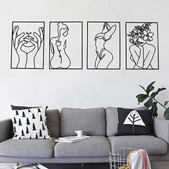 Glamativity 4-Pack Gold Minimalist Metal Line Art: Elegant Woman Body Wall Decor
