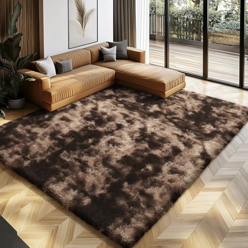 Boshengya Ultra Soft Fluffy Shag Area Rug, Tie-Dye Grey, Cozy Bedroom Living Room