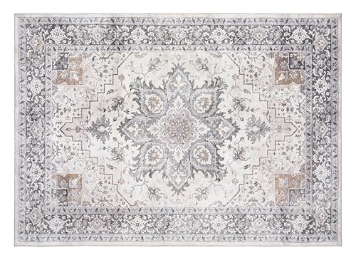 AMADA 8x10 Washable Area Rug: Low-Profile, Non-Slip, Vintage Floral Design