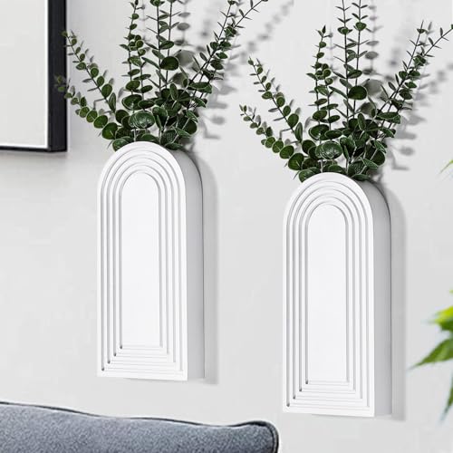 2-Pack Black Wooden Wall Vase Set Modern Farmhouse Boho Home Decor