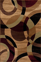 Durable Red Contemporary Abstract Circles Area Rug for High Traffic Living Spaces