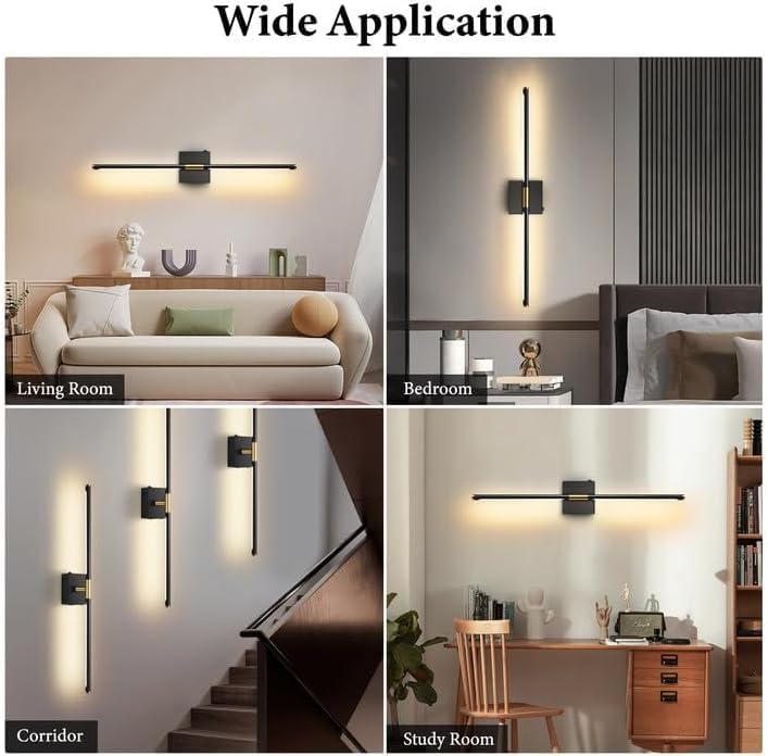 Wireless Rechargeable LED Wall Sconces Set, Dimmable Remote Control, 30-inch Black