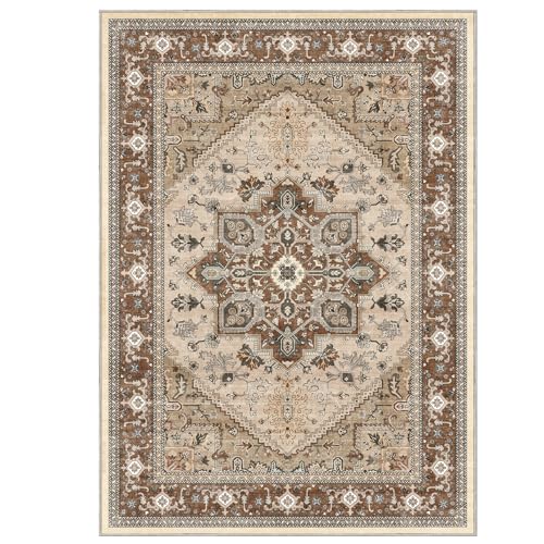 Luxurious Soft Faux Cashmere 5x7 Area Rug - Washable, Non-Slip, Low Pile