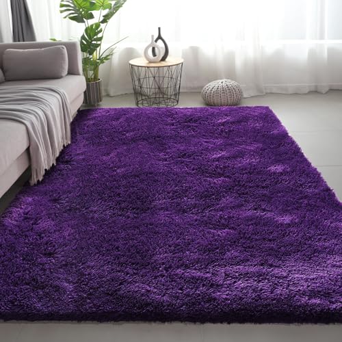 Boshengya Ultra Soft Fluffy Shag Area Rug, Tie-Dye Grey, Cozy Bedroom Living Room