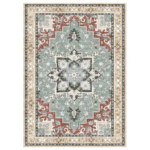Lofus Floral Brown 5x7 Washable Area Rug: Soft Non-Slip Low Pile