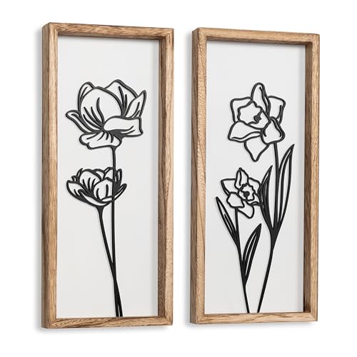 Captivating 3D Wooden Floral Wall Art (Set of 4) - Boho Farmhouse Decor