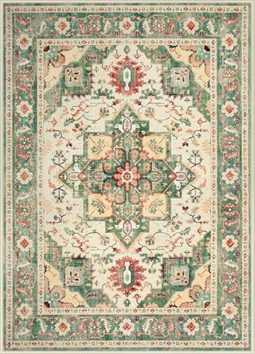 Washable Vintage Boho Medallion Area Rug, Non-Slip Soft Low Pile Indoor